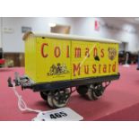 A 1920's Hornby "O" Gauge Four Wheel Box Van with Drop Link Couplings, fully repainted as 'Colmans