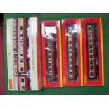 Hornby "OO" 'Northumbrian Coahces Three Piece Set, all six LNER BR 'Blood and Custard', couplings