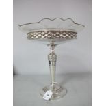 A WMF Style Pedestal Dish Centrepiece, the shaped clear glass circular dish loose fitted on textured