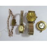 A 9ct Gold Cased Ladies Wristwatch, (Glasgow import marks) on expanding bracelet (damages); together