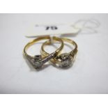 An 18ct Gold Single Stone Ring, between textured tapered shoulders (finger size M½), another