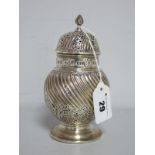 A Large Victorian Hallmarked Silver Sugar Shaker, FS JH, London 1890, of globular form spirally