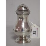 A George II Hallmarked Silver 'Bun' Caster, F.T, London 1725, of plain baluster form, initialled "