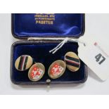 A Pair of Vintage Lambourne's Gent's Enamel Cufflinks, the oval panels on chain connections, stamped