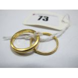 A 22ct Gold Plain Wedding Band, Birmingham 1949, (finger size K) (4grams); together with a thinner