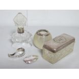 A Hallmarked Silver Mounted Glass Scent Bottle, a rectangular trinket box; a hallmarked silver