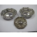 A Decorative Pair of Matched Hallmarked Silver Bonbon Dishes, Birmingham 1908, 1909, of shaped