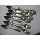 A Set of Twelve Scottish Hallmarked Silver Fiddle and Thread Pattern Teaspoons, G.W, Glasgow 1823,