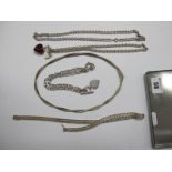 Modern Belcher Link Chain, with T-bar and loop fastener, suspending red glass heart, together with