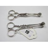 Two Pairs of Part Hallmarked Silver Sugar Nips, each with loop handles (one pair initialled). (2)