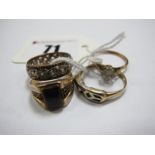 Three 9ct Gold Dress Rings, (finger sizes F,O,N) (total weight 5grams); together with an eternity