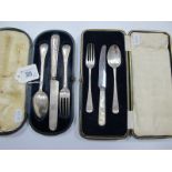 A Victorian Matched Hallmarked Silver Tree Piece Christening Set, London 1857, 1859, (knife damaged)