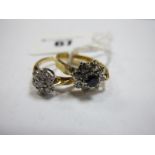A Modern 18ct Gold Diamond Set Cluster Dress Ring, the brilliant cut stone claw set, between tapered