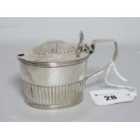 A Victorian Hallmarked Silver Lidded Mustard, Elizabeth Eaton, London 1886, of oval semi reeded