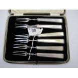 A Set of Six Irish Hallmarked Silver Handled Forks,T.W, Dublin 1941, in a case.