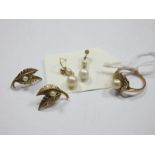 A 9ct Gold Pearl Set Dress Ring, (finger size M), together with a pair of pearl set earrings and