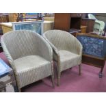 Two Mid XIX Gilt Basketwork Chairs, firescreen, two prints. (5)