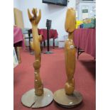 From the Ann Howse Collection; Modern Art - A Slender Pine Sculpture of Stylised Figure, on circular