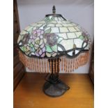 Tiffany Style Table Lamp, with tasselled drops to mushroom shade, approximately 51cm high.