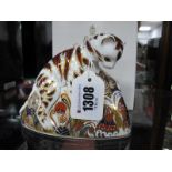 A Royal Crown Derby Paperweight as a 'Bengal Tiger Cub', gold stopper, red printed mark 10cm high (