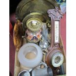 XIX Century Imari Pottery and Brass Oil Lamp (damages), with barometer, tankards, brassware, etc:-