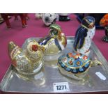 Royal Crown Derby Paperweights, 'Rockhopper Penguin', 'Farmyard Hen', 'Carolina Duck', 'Terrapin',