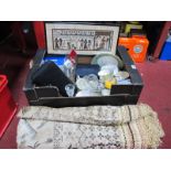 Tea Set, glass ware, binoculars, Whitefriars tankard, bedspread etc:- One Box