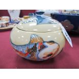 A Moorcrofy Pottery Circular Lidded Bowl, painted in the 'Koi Carp' design by Philip Gibson,