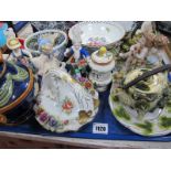 Majolica Style Jug, Continental basket, teapot in the form of a shell etc:- One Tray