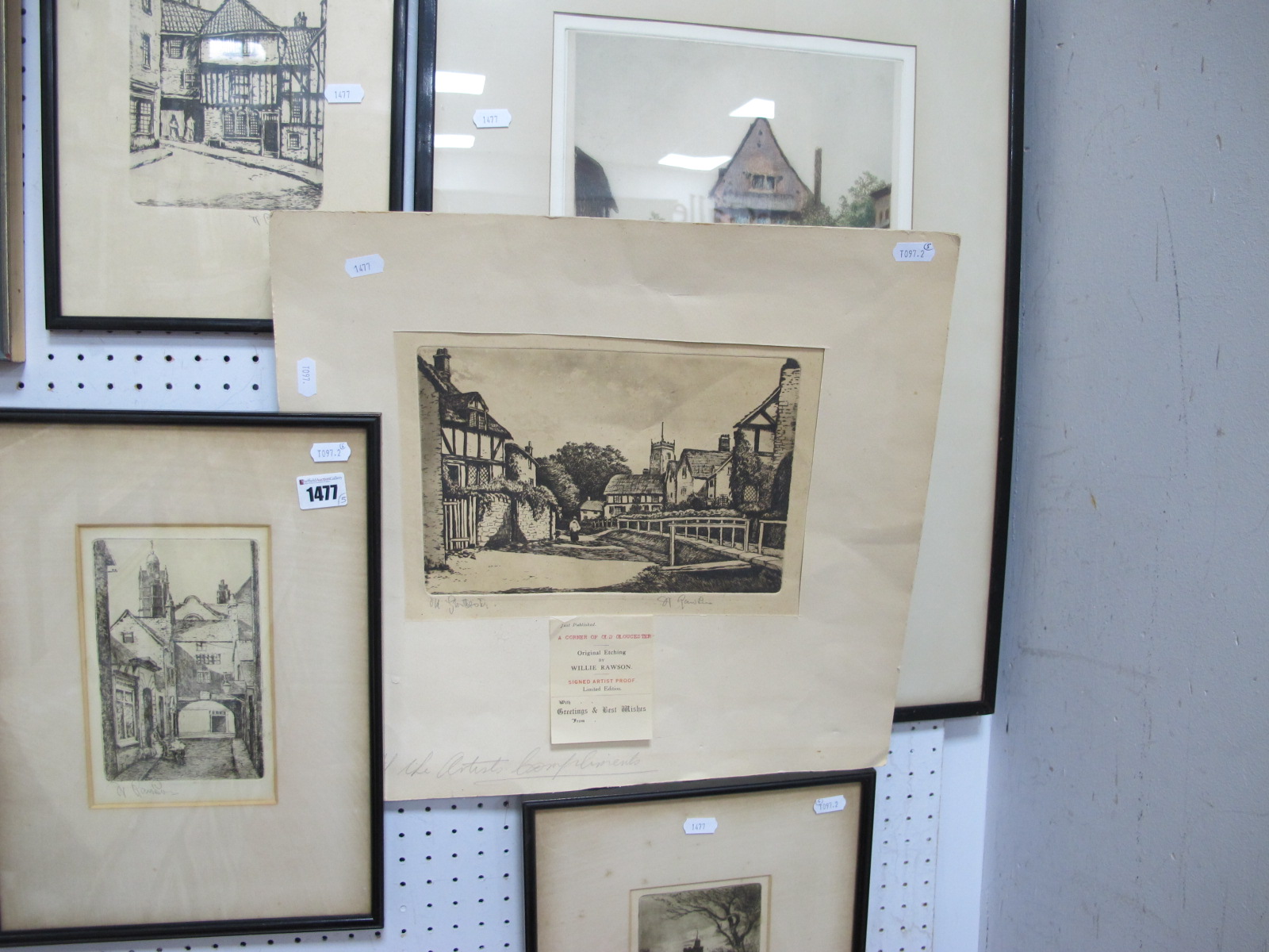 Three Framed Willie Rawson Etchings, all signed; together with an unframed Willie Rawson etching