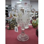A XIX Century Twin Handled Glass Celery Vase, etched swan and "Celery" decoration, on shaped