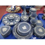 Wedgwood Dark Blue Jasper Ware Trinket Jars, ashtrays etc:- One tray