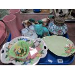 Maling Lustre and Carlton Ware Dishes, Winton bowl, posy brooches, Anglia cat, cruet set, pottery