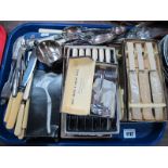Boxed Knives, tablespoons, teaspoons, loose cutlery, etc:- One Tray
