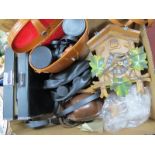 A Cuckoo Clock, Tasco & Ajax Binoculars, Kodak camera, etc:- One Box