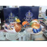 Royal Crown Derby Paperweights as 'Mandarin Duck' and 'Mallard', both date code for 1997, gold