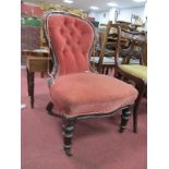 XIX Century Mahogany Framed Spoon Back Chair with serpentine shaped front, on turned legs, re-