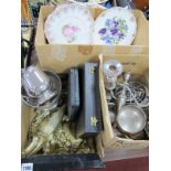 Brass Crocodile Nutcrackers, Fly Vesta case, candlesticks, other brass and plate, tea ware:- Three