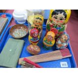 Russian Graduated Wooden Dolls, fans, mineral egg, etc:- One Tay