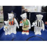 Royal Crown Derby Miniature Bears - Teddy Bear Gardener, Black and White Shirt Football Bear,