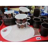 Arabia Finland, Fish Shaped Platter, 31cm long, 'Ruska' coffee cups and saucers and six Arabia