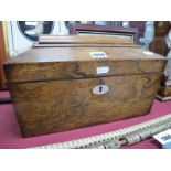 A XIX Century Rosewood Sarcophagus Shaped Tea Caddy, (no rings, and damage lid missing eternally)