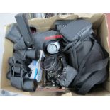 Tasco Spotting Scope, Pentax MV1 camera, Unicum camera, binoculars etc:- One Box