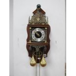 A Mahogany Dutch Wall Clock, with Arabic and Roman numerals to chapter ring and two pear shaped