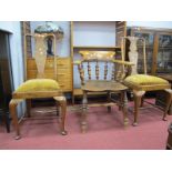 XIX Century Ash Elm Pad Arms Captains Chair, turned supports, on turned legs with a H stretcher;