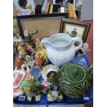 XIX Century Style Staffordshire Flatback, Mason's teapot, Rushton pottery spill vases etc;