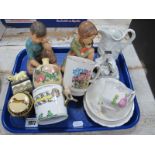 A Pair of Eva Gali Figures of a Boy and a Girl, Satsuma vase, trinket pots, nursery teaware