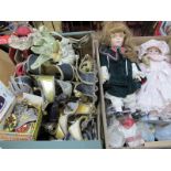 A Quantity of Decorative Venetian Carnival Masks, modern porcelain and costume dolls:- Two Boxes