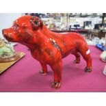 An Anita Harris Large Flambe Model of a Staffordshire Bull Terrier Dog, gold signed, 32cm long.