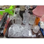 Two Glass Decanters, orange Whitefriars Vase, 1887 Jubilee beaker, other glassware:- One Tray